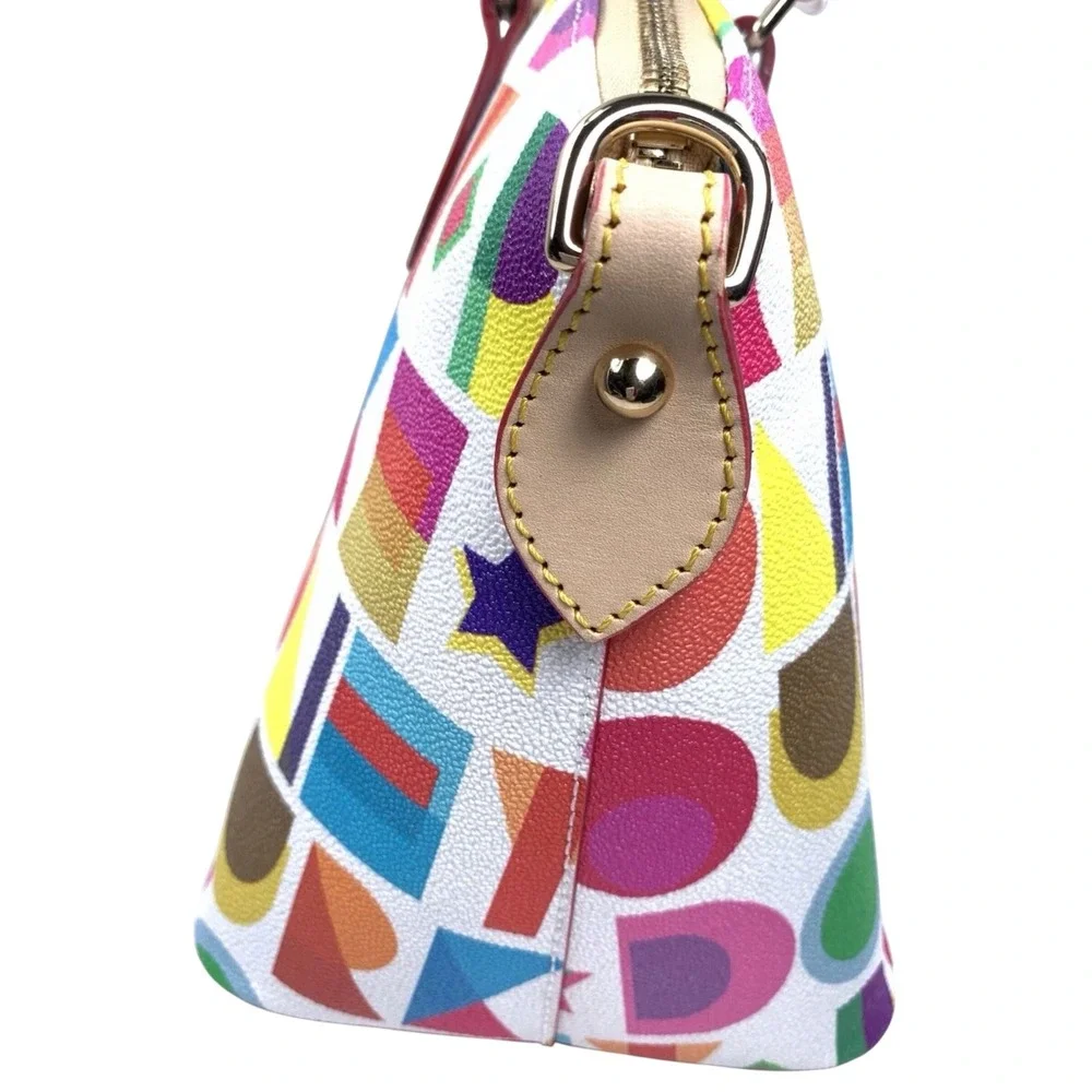 Dooney & Bourke Geena Satchel Women White NEW Art Deco Multi Logo Pattern